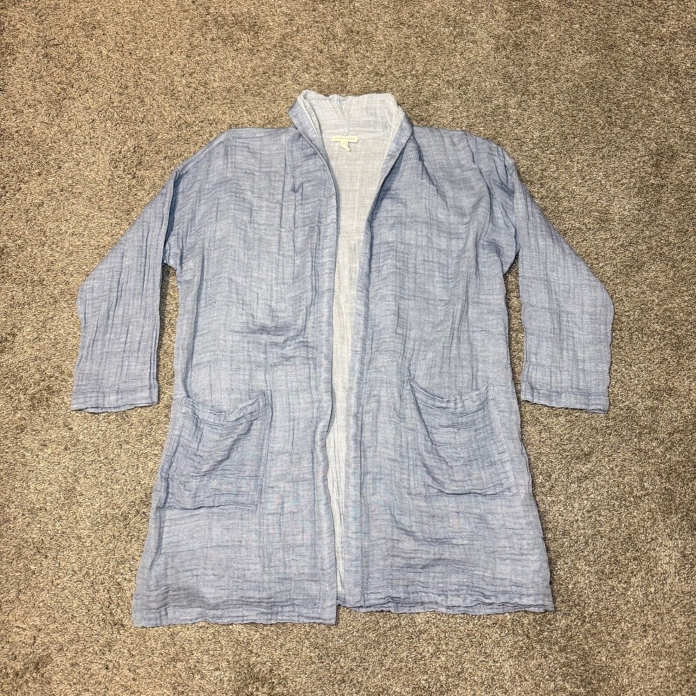 Eileen Fisher Organic Cotton Gauze Open Front Cardigan Blue S/M S18GUA